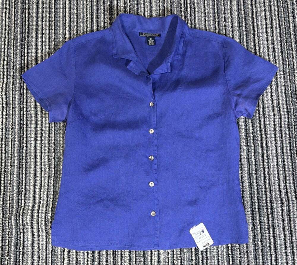 Vintage 90s Harold’s Women’s 8 Shirt 100% Linen Button Down Short Sleeve NWT